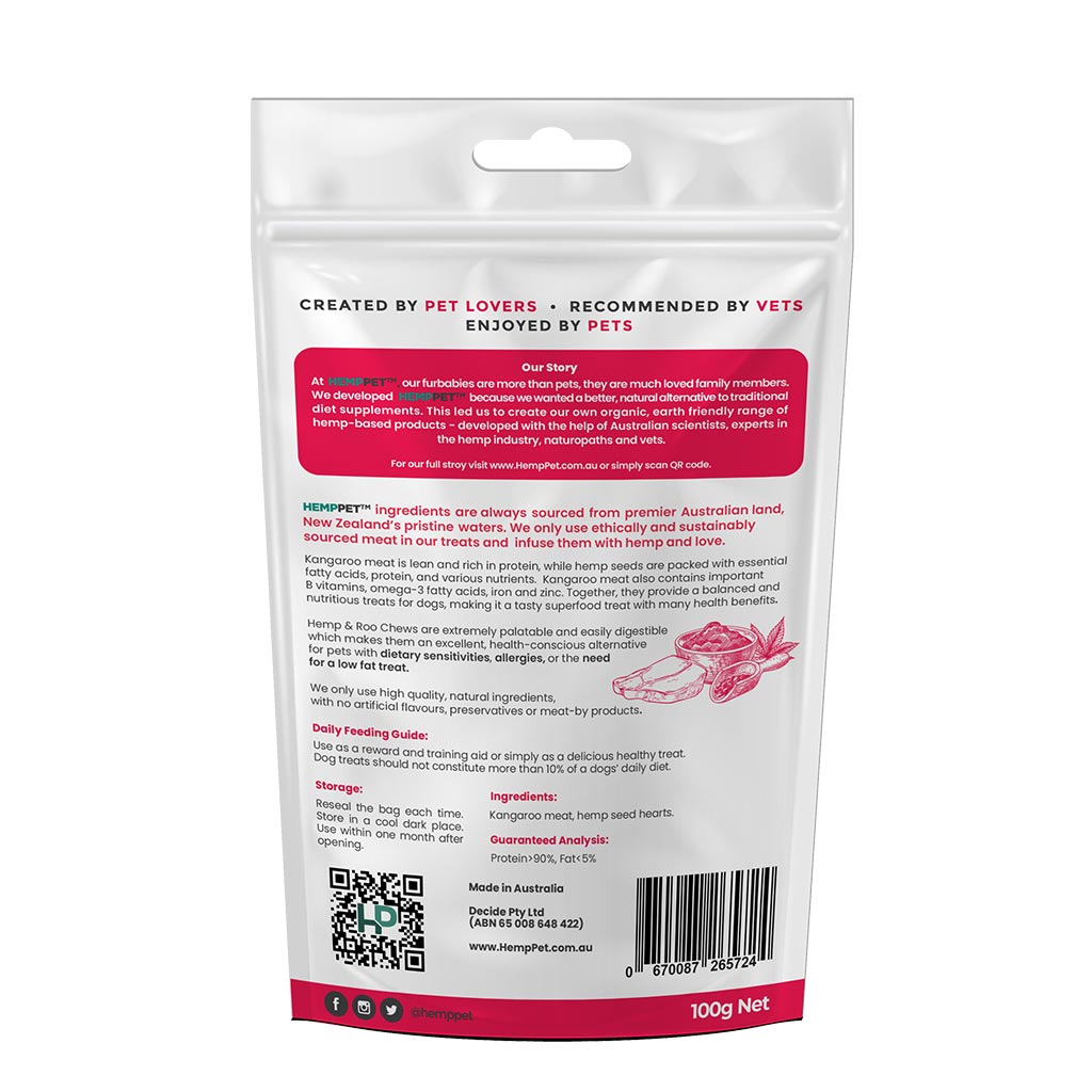 Dietary Support - Hemp Infused Roo Chews for Dogs 100g